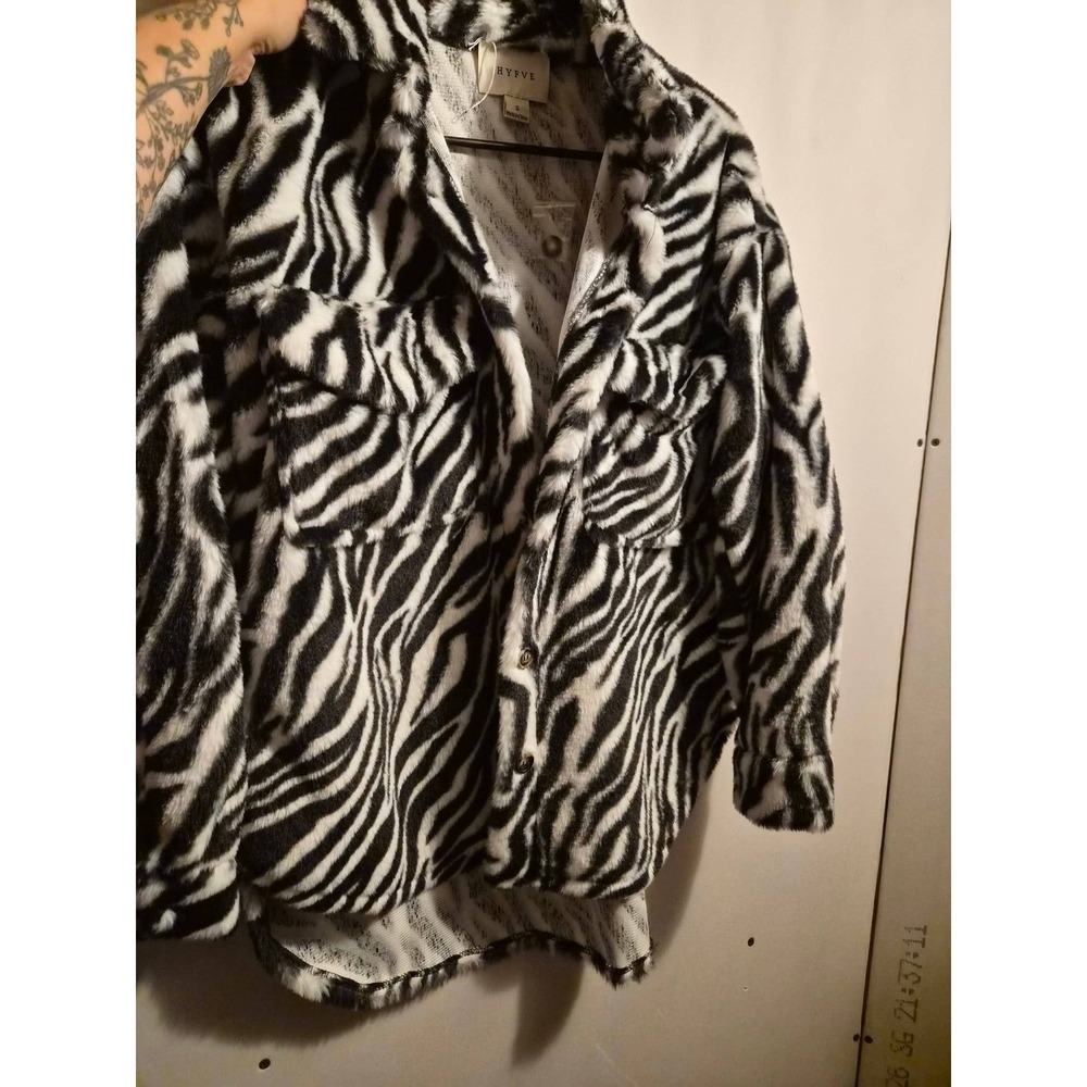 Hyfve Zebra Faux Fur Shacket Oversized Black White Animal Print Jacket Small